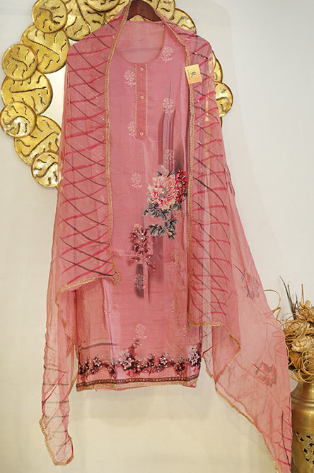 Pinkish purple Crepe Suit with Printed Floral Dupatta