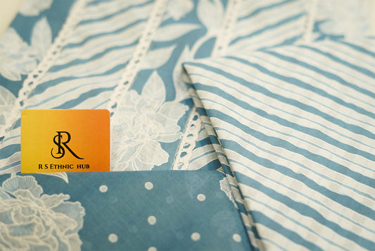 Blue and White Cotton Suit With Dotted Cotton Dupatta