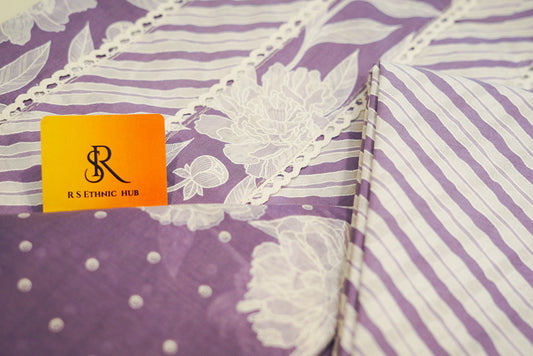Purple and White Cotton Suit With Dotted Cotton Dupatta