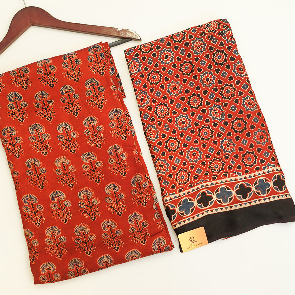 Red Modal Suit With Lagripatta with Flower Print