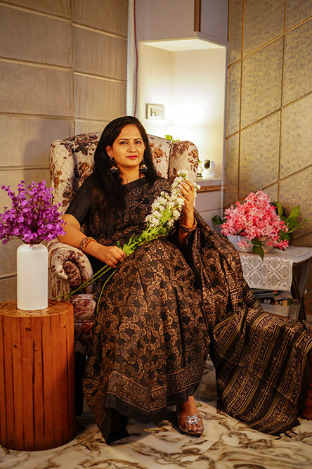 Black and White Cotton Kota Saree
