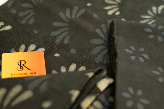 Grey and White Linen Cotton Suit with Cotton Dupatta-