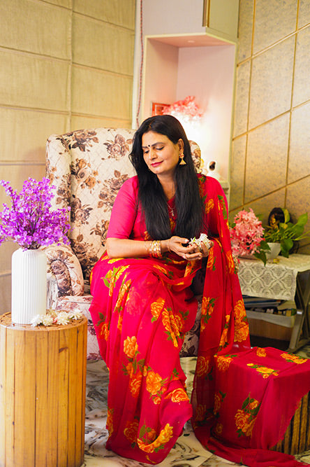 Pink Chiffon with Digital Floral Prints
