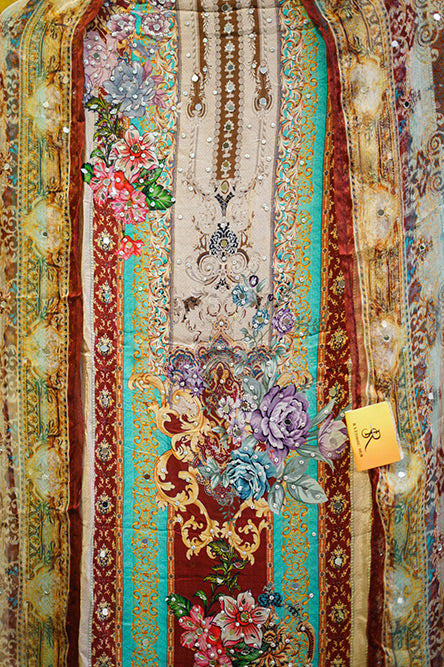Brown Crepe Suit Chiffon Printed Dupatta in Sequence Work