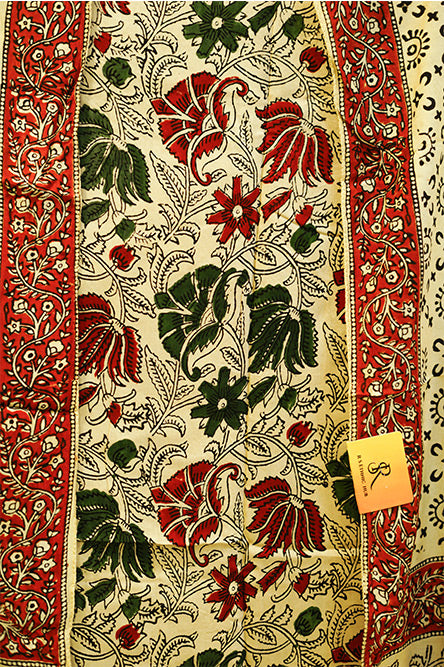 Beige Cotton Modal Suit with Printed Dupatta in Green and Red Prints