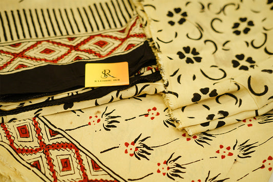 Cotton Suit with Black And Red Prints