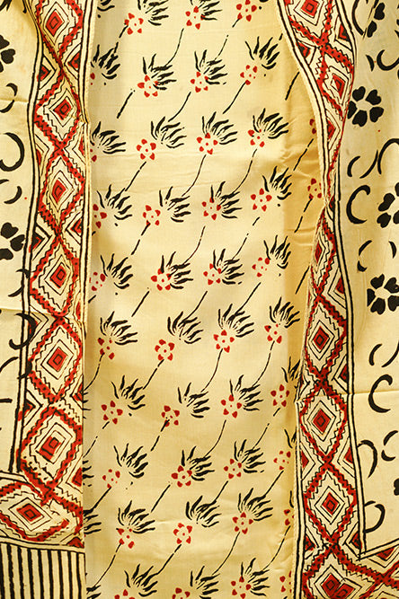Cotton Suit with Black And Red Prints