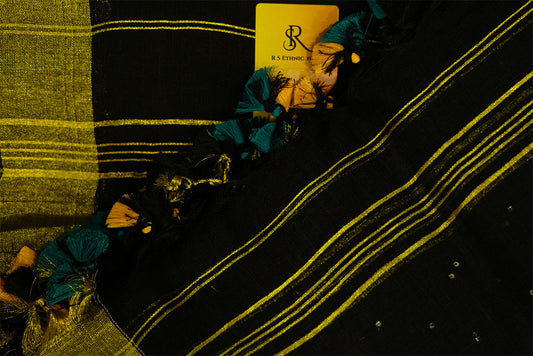 Black Linen Suit with Golden Border and Sequence All Over