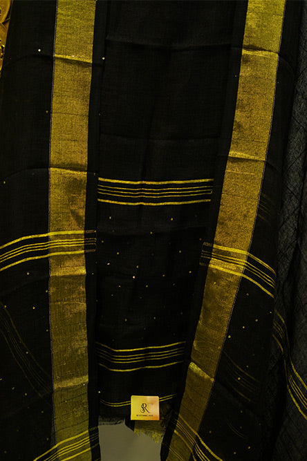 Black Linen Suit with Golden Border and Sequence All Over