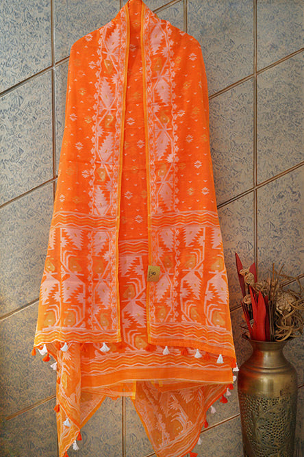 JAMDANI Orange cotton jaquard jamdani suit