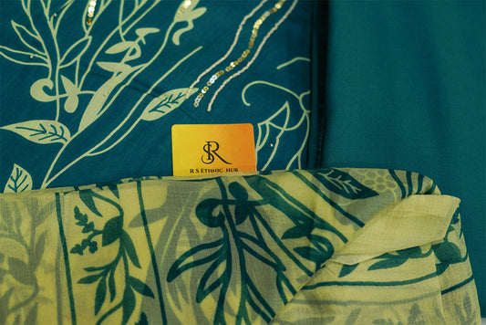 Turquoise Blue Glaze Cotton Suit with Chiffon Dupatta