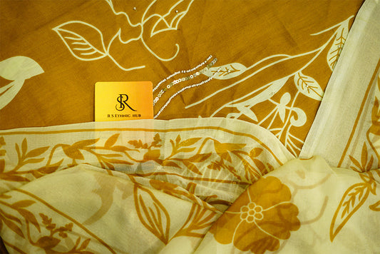 Mustard Yellow Glaze Cotton Suit with Chiffon Dupatta