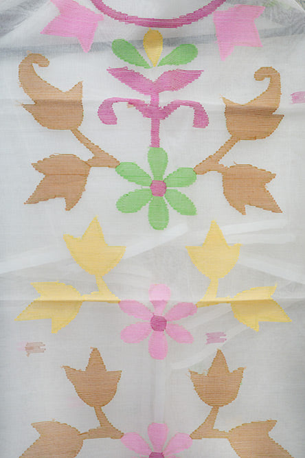 White pure jamdani resham muslin suit