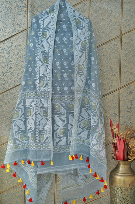 JAMDANI Grey cotton jaquard jamdani suit