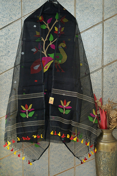 JAMDANI Black resham muslin jamdani suit with pichwai work