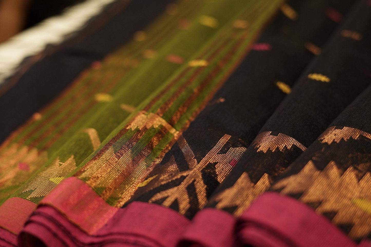 Green and navy blue Chanderi jamdani saree