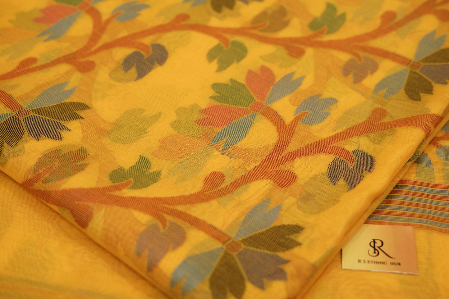 Sky blue cotton handloom with thread weaving