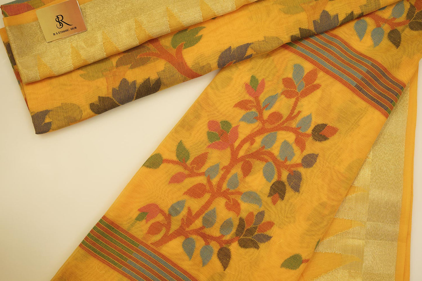 Sky blue cotton handloom with thread weaving