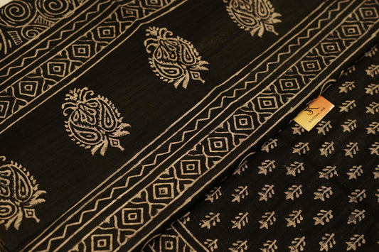 Black Handloom Cotton with blockprint
