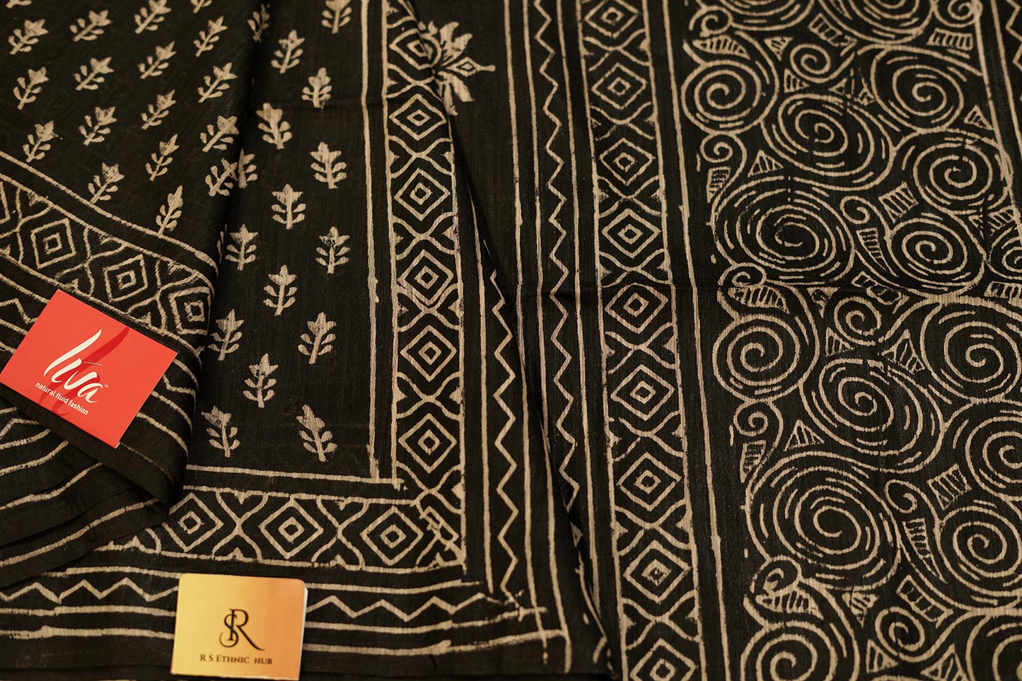 Black Handloom Cotton with blockprint