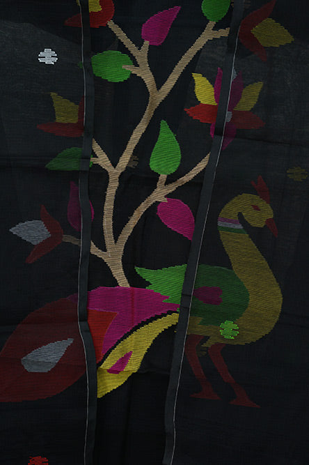 JAMDANI Black resham muslin jamdani suit with pichwai work