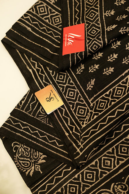 Black Handloom Cotton with blockprint