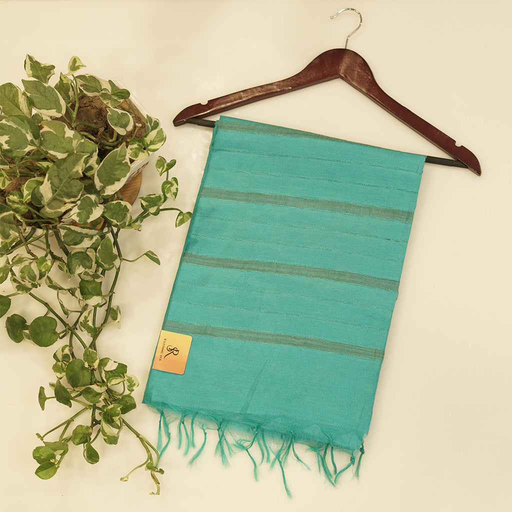 sky blue cotton handloom with thread weaving