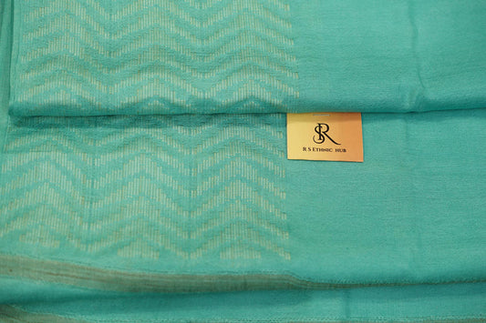 sky blue cotton handloom with thread weaving