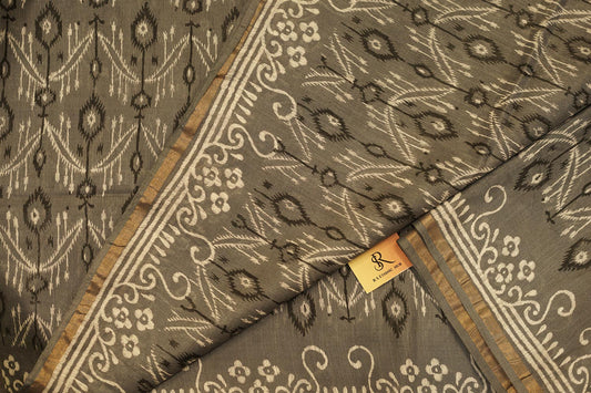 Grey cotton saree with handblock print