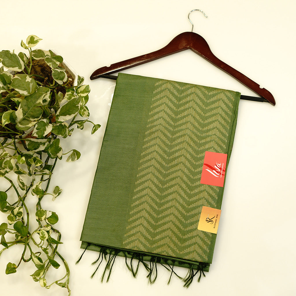 Olive green cotton handloom with thread weaving