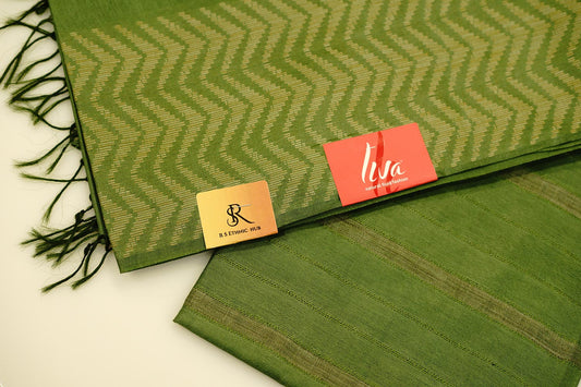 Olive green cotton handloom with thread weaving