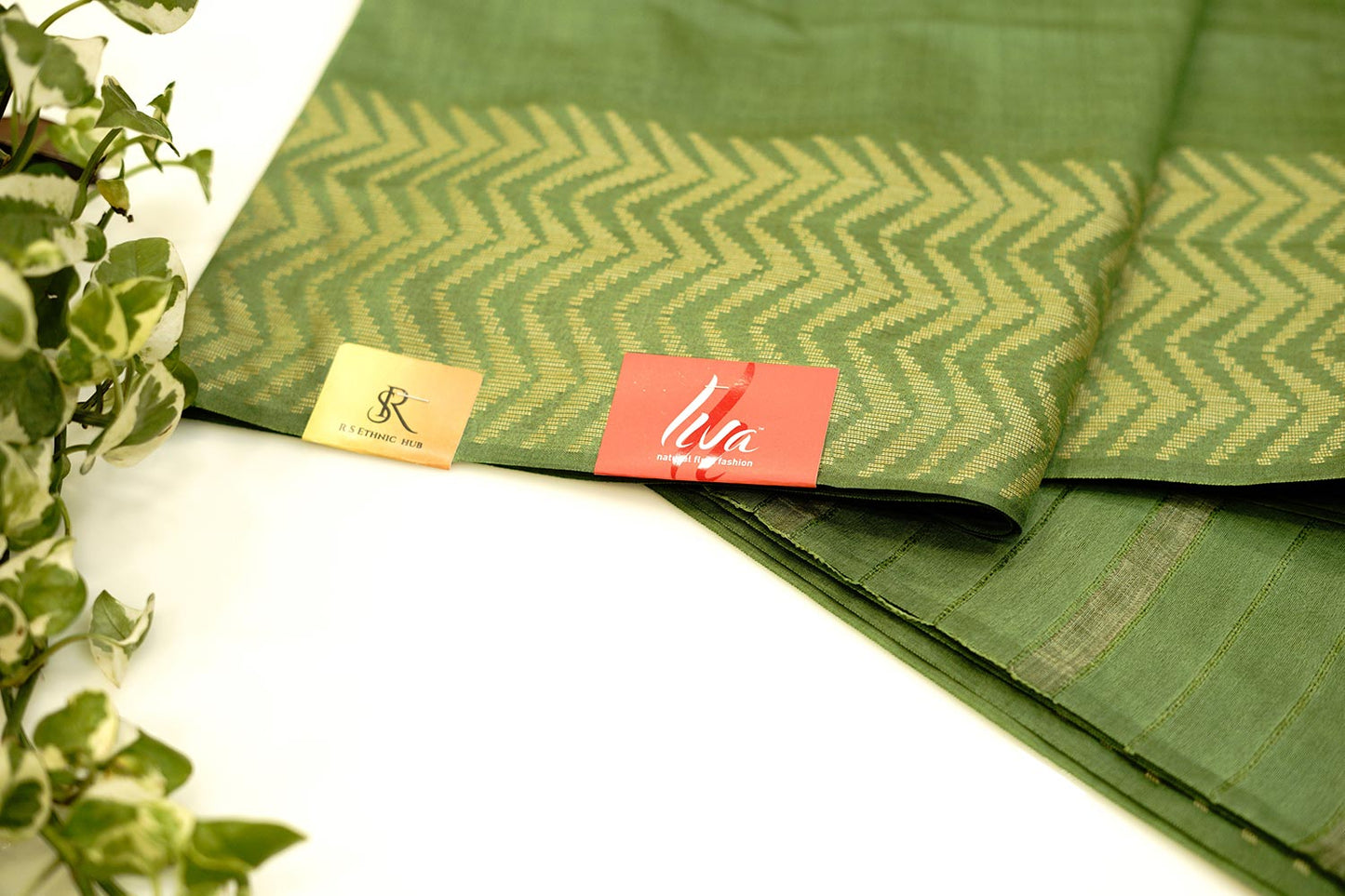Olive green cotton handloom with thread weaving