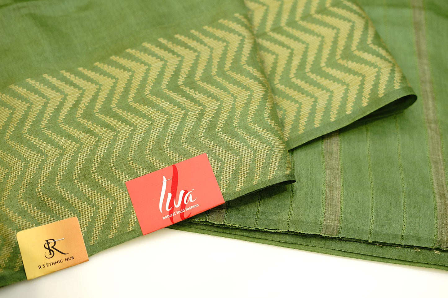 Olive green cotton handloom with thread weaving
