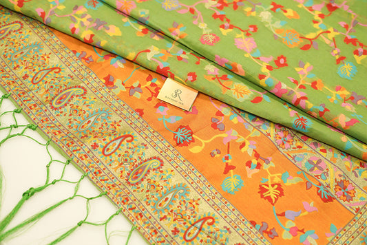 Green Floral Jamdani saree in Cotton silk saree