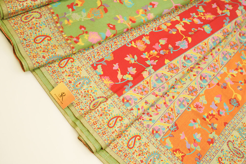 Green Floral Jamdani saree in Cotton silk saree