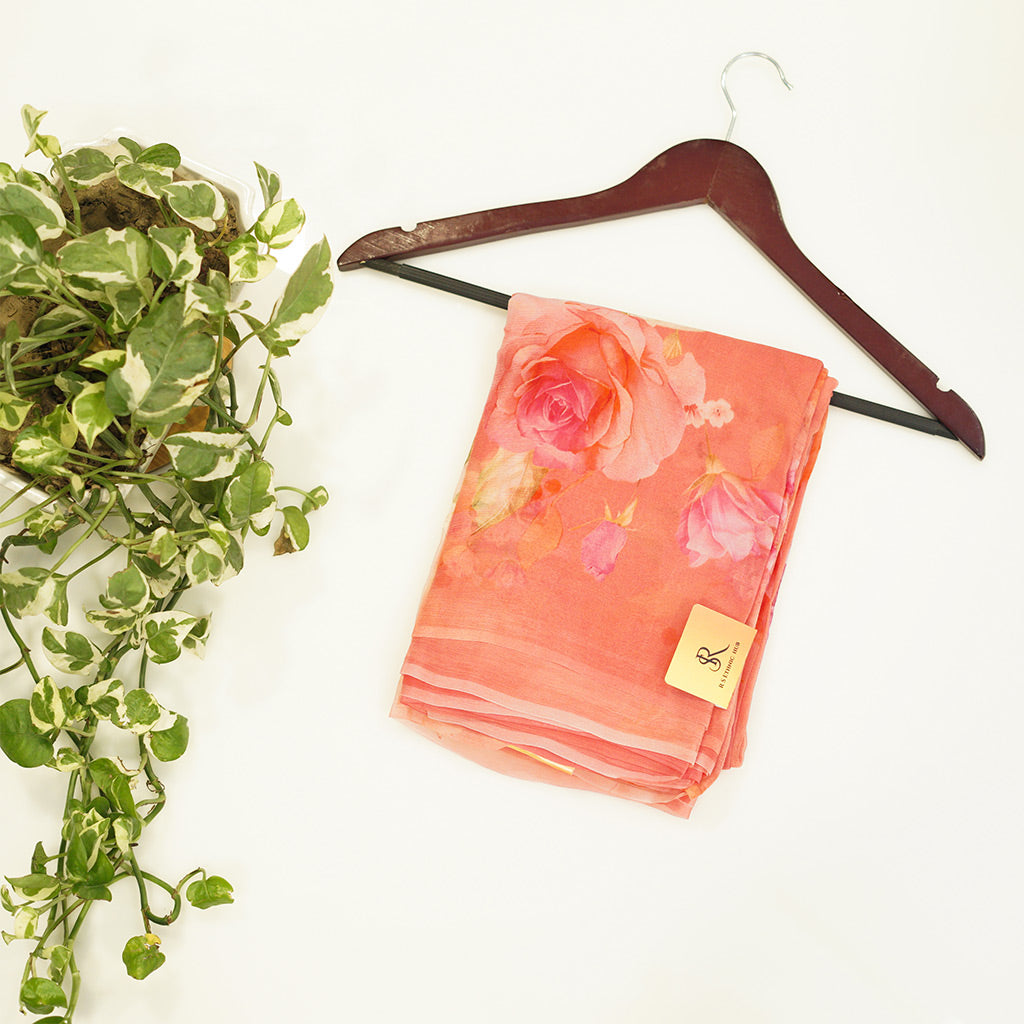 Peach Chiffon Saree in digital print