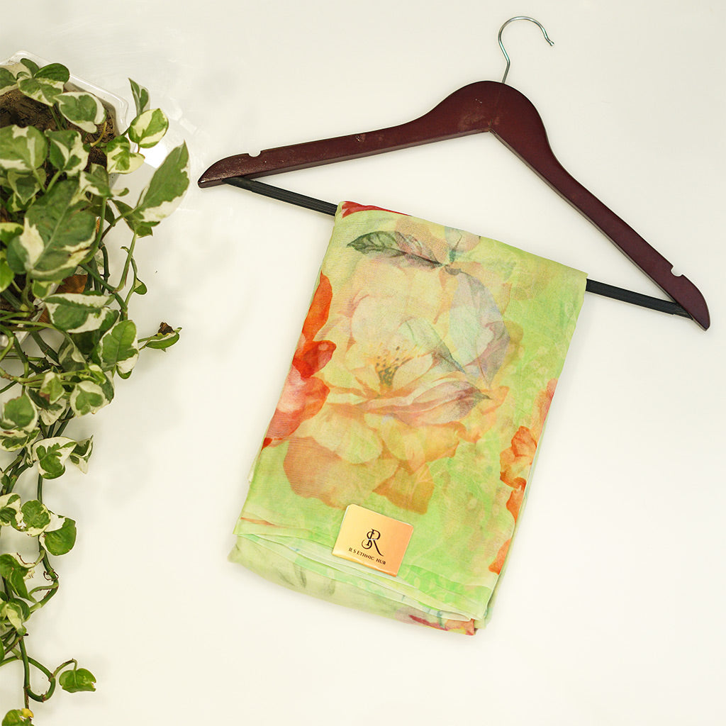 Off White Chiffon Saree in digital print