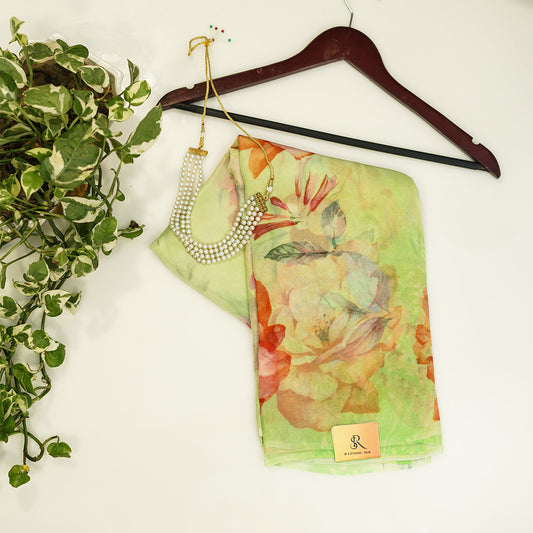 Off White Chiffon Saree in digital print