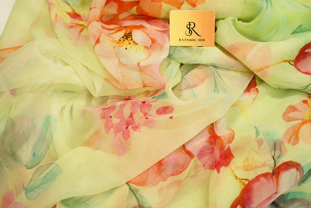 Off White Chiffon Saree in digital print