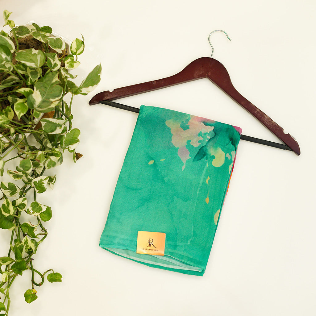 Light Green Chiffon Saree in digital print