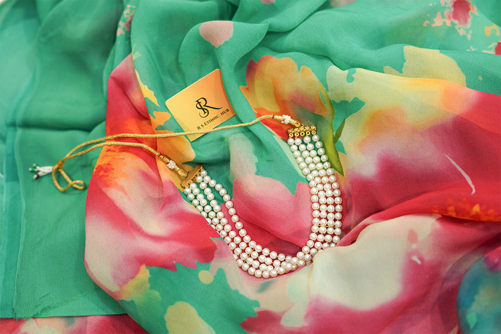 Light Green Chiffon Saree in digital print