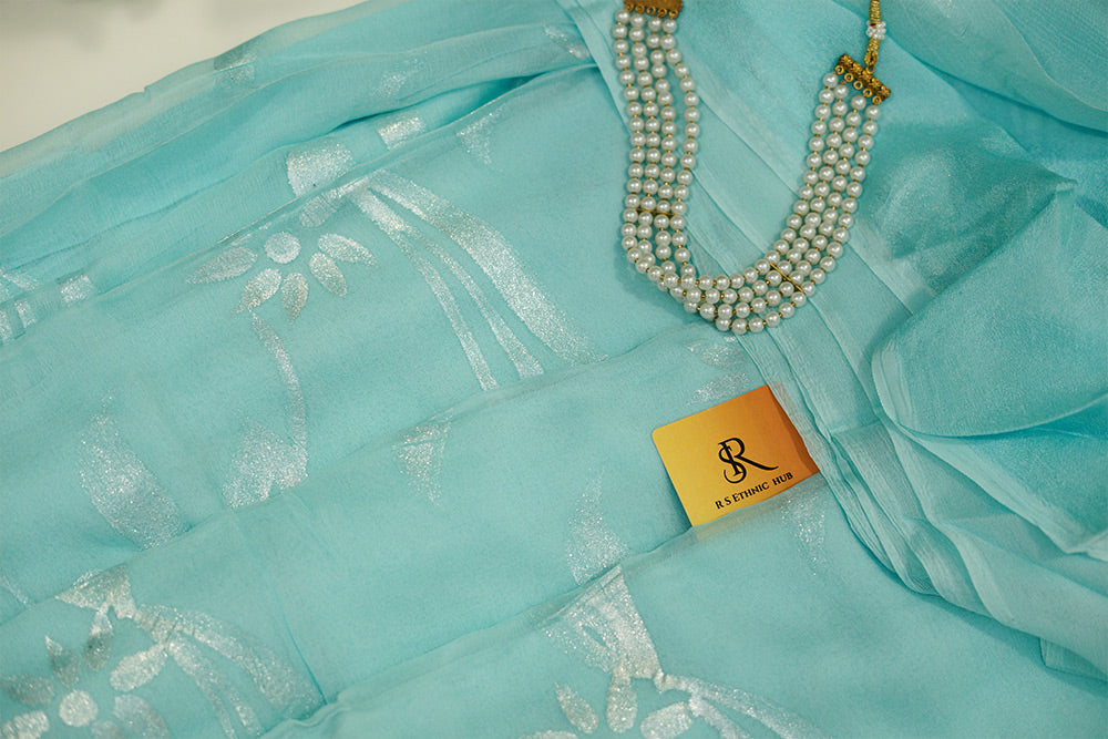 Light blue Chiffon saree with sparkle paint