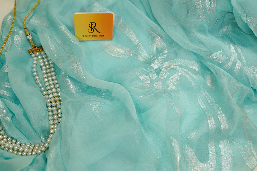 Light blue Chiffon saree with sparkle paint