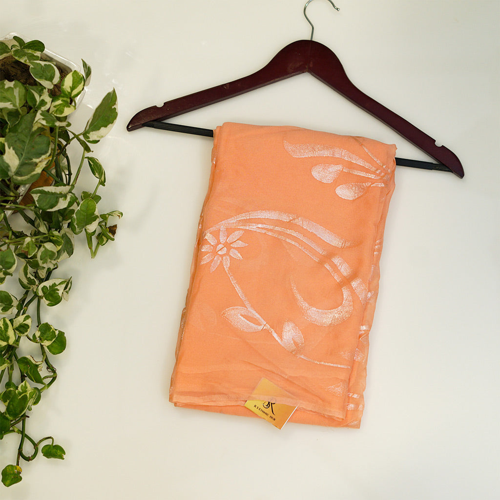 Peach Chiffon saree with sparkle paint