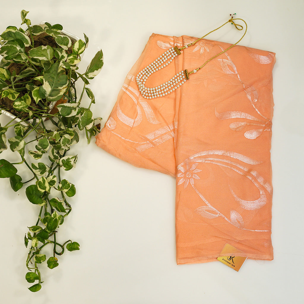Peach Chiffon saree with sparkle paint