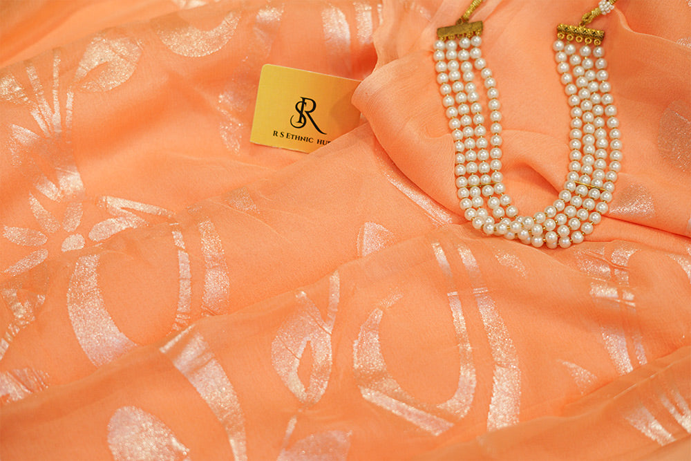 Peach Chiffon saree with sparkle paint