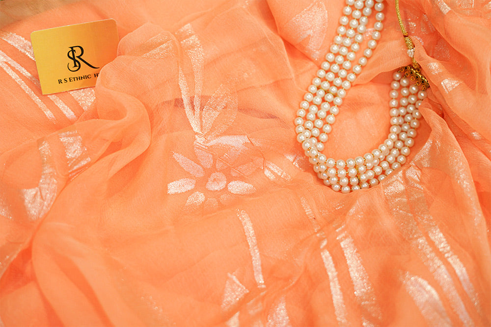 Peach Chiffon saree with sparkle paint