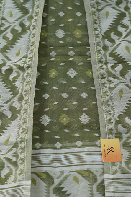 JAMDANI OLIVE Green cotton jaquard jamdani suit