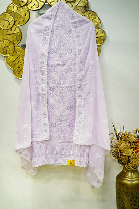 Purple cotton chikankari suit with cotton dupatta and embroidery on border