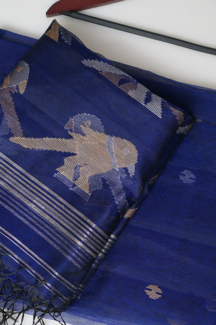 JAMDANI Navy blue jamdani bird